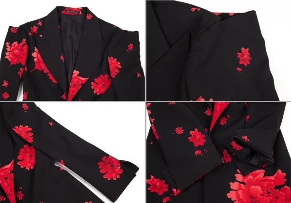 ヨウジヤマモト ファムYohji Yamamoto FEMME ウールギャバ牡丹プリントセットアップスーツ 黒赤1 K-96259_004