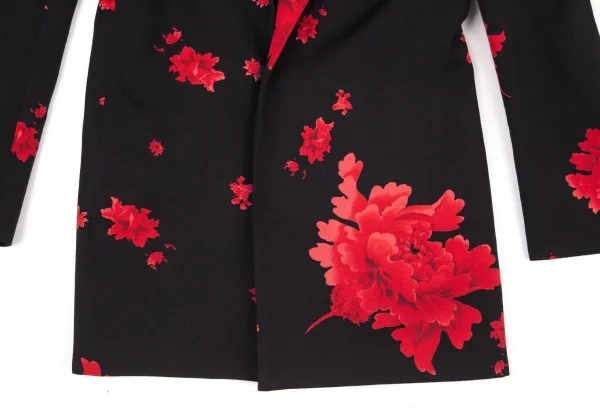ヨウジヤマモト ファムYohji Yamamoto FEMME ウールギャバ牡丹プリントセットアップスーツ 黒赤1 K-96259_005