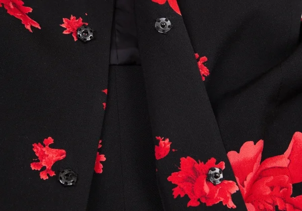 ヨウジヤマモト ファムYohji Yamamoto FEMME ウールギャバ牡丹プリントセットアップスーツ 黒赤1 K-96259_006