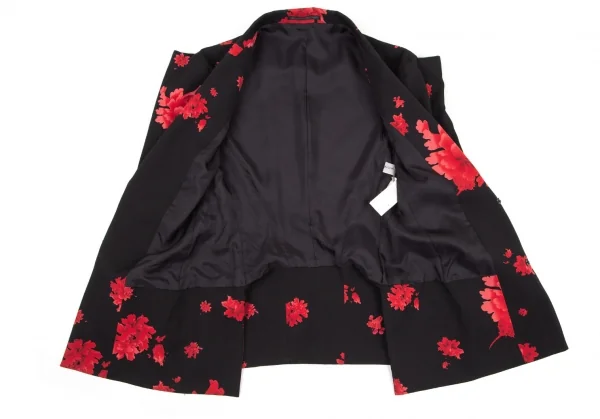 ヨウジヤマモト ファムYohji Yamamoto FEMME ウールギャバ牡丹プリントセットアップスーツ 黒赤1 K-96259_007