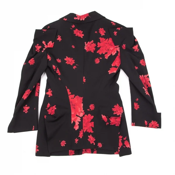 ヨウジヤマモト ファムYohji Yamamoto FEMME ウールギャバ牡丹プリントセットアップスーツ 黒赤1 K-96259_008