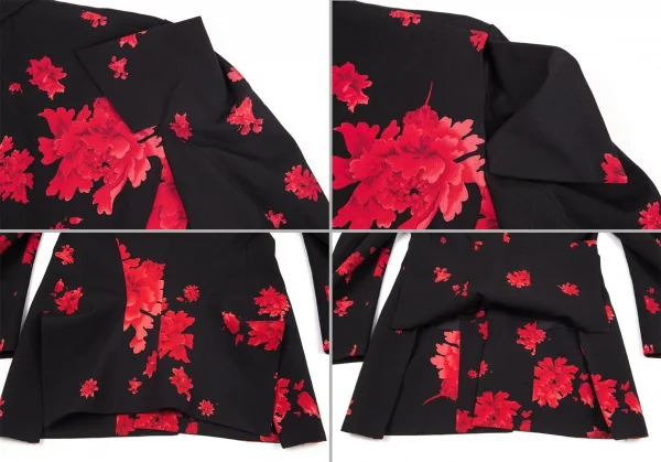 ヨウジヤマモト ファムYohji Yamamoto FEMME ウールギャバ牡丹プリントセットアップスーツ 黒赤1 K-96259_009