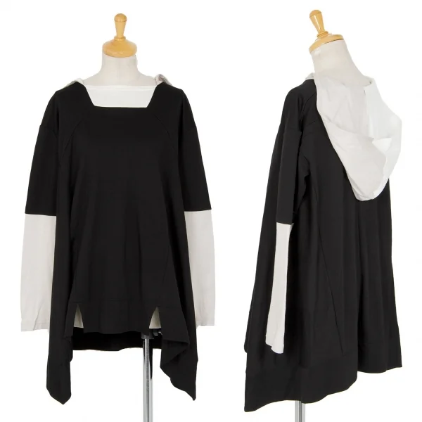 ルジャンドゥ マリテフランソワジルボーLE JEAN DE MARITHE FRANCOIS GIRBAUD バイカラー切替ストレッチビッグシルエットパーカー 黒オフM K-96283_001