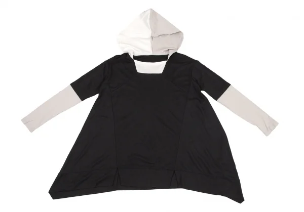 ルジャンドゥ マリテフランソワジルボーLE JEAN DE MARITHE FRANCOIS GIRBAUD バイカラー切替ストレッチビッグシルエットパーカー 黒オフM K-96283_002