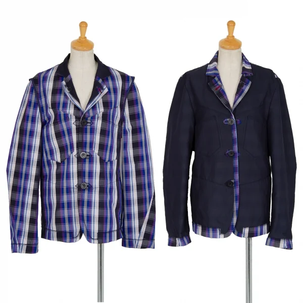 ルジャンドゥ マリテフランソワジルボーLE JEAN DE MARITHE FRANCOIS GIRBAUD インサイドアウトチェックリバーシブルジャケット 青紺他S K-96285_001
