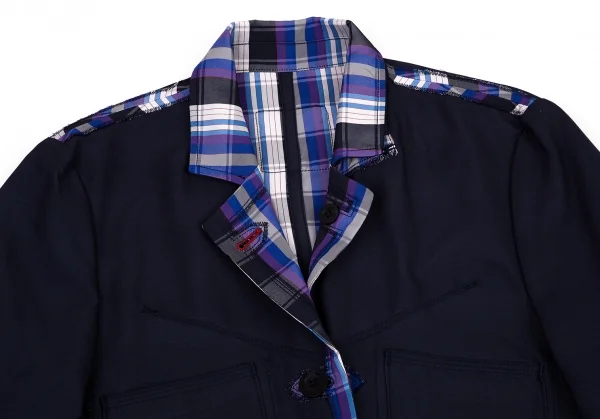ルジャンドゥ マリテフランソワジルボーLE JEAN DE MARITHE FRANCOIS GIRBAUD インサイドアウトチェックリバーシブルジャケット 青紺他S K-96285_014