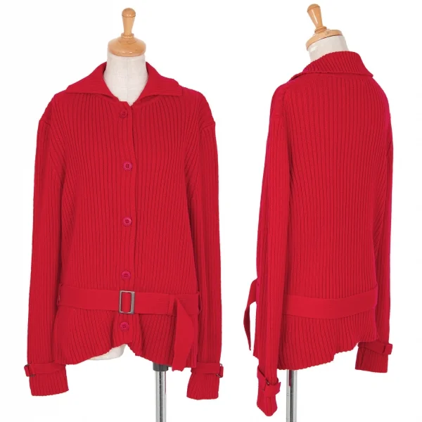 バーバリーBURBERRY LONDON カシミヤ混コットンリブニットベルテッドジャケット 赤2 K-96317_001