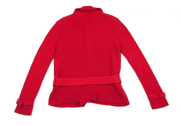 バーバリーBURBERRY LONDON カシミヤ混コットンリブニットベルテッドジャケット 赤2 K-96317_013