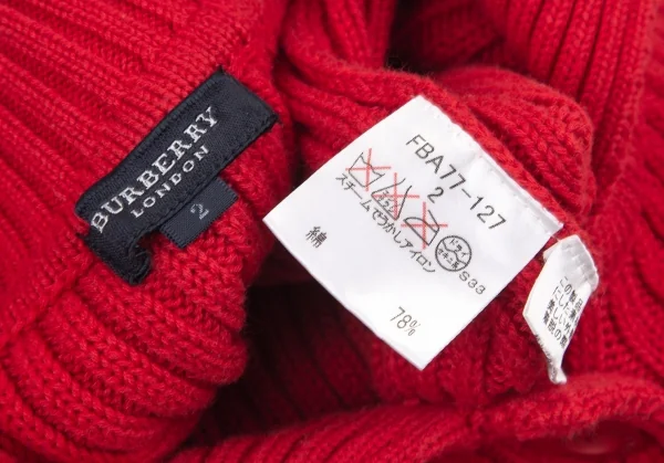 バーバリーBURBERRY LONDON カシミヤ混コットンリブニットベルテッドジャケット 赤2 K-96317_017