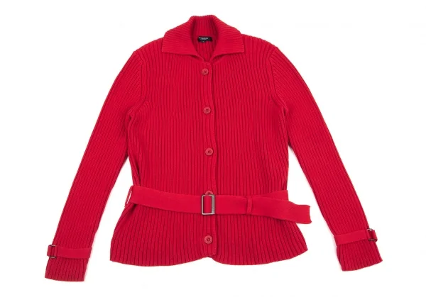 バーバリーBURBERRY LONDON カシミヤ混コットンリブニットベルテッドジャケット 赤2 K-96317_002