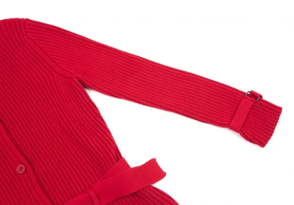 バーバリーBURBERRY LONDON カシミヤ混コットンリブニットベルテッドジャケット 赤2 K-96317_005
