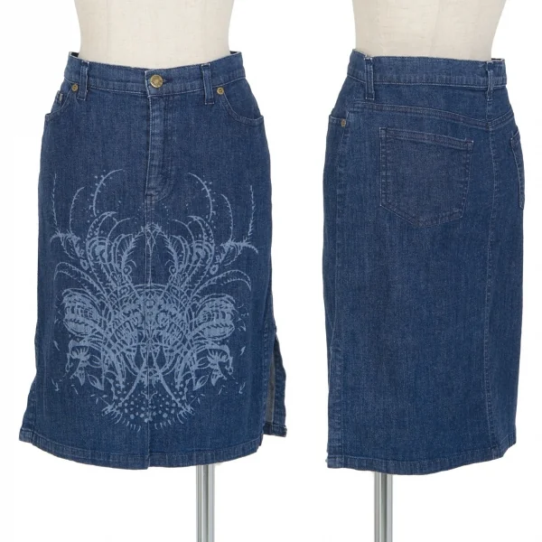 ケンゾージーンズKENZO jeans 抜染プリントデニムスカート 青40 K-96324_001
