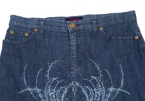 ケンゾージーンズKENZO jeans 抜染プリントデニムスカート 青40 K-96324_003