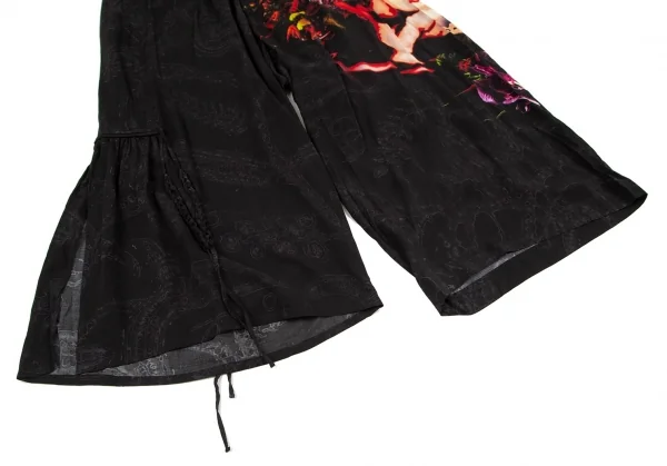 ブラックスキャンダル ヨウジヤマモトBLACK Scandal Yohji Yamamoto レーヨンフラワープリントクロップドワイドパンツ 黒他3 K-96362_010