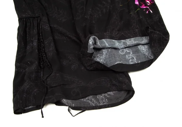 ブラックスキャンダル ヨウジヤマモトBLACK Scandal Yohji Yamamoto レーヨンフラワープリントクロップドワイドパンツ 黒他3 K-96362_013