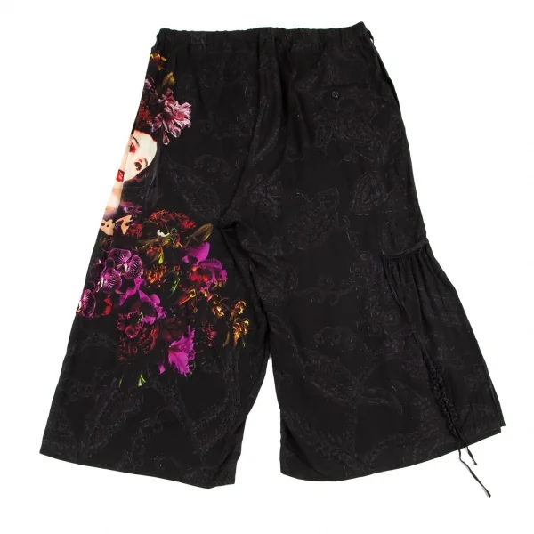 ブラックスキャンダル ヨウジヤマモトBLACK Scandal Yohji Yamamoto レーヨンフラワープリントクロップドワイドパンツ 黒他3 K-96362_014