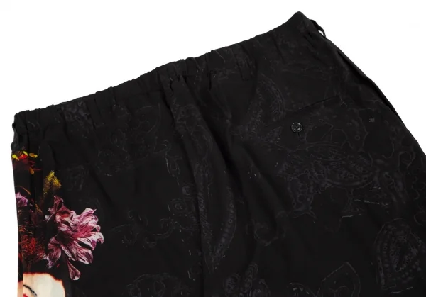 ブラックスキャンダル ヨウジヤマモトBLACK Scandal Yohji Yamamoto レーヨンフラワープリントクロップドワイドパンツ 黒他3 K-96362_015