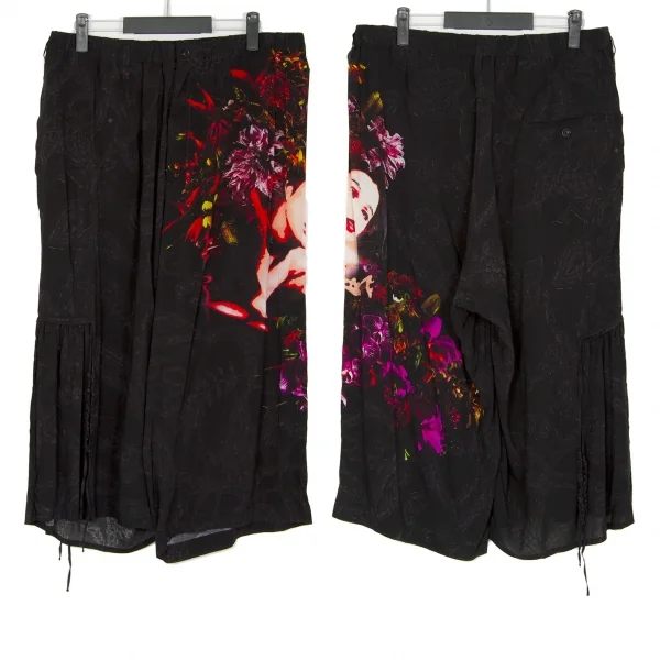 ブラックスキャンダル ヨウジヤマモトBLACK Scandal Yohji Yamamoto レーヨンフラワープリントクロップドワイドパンツ 黒他3 K-96362_002