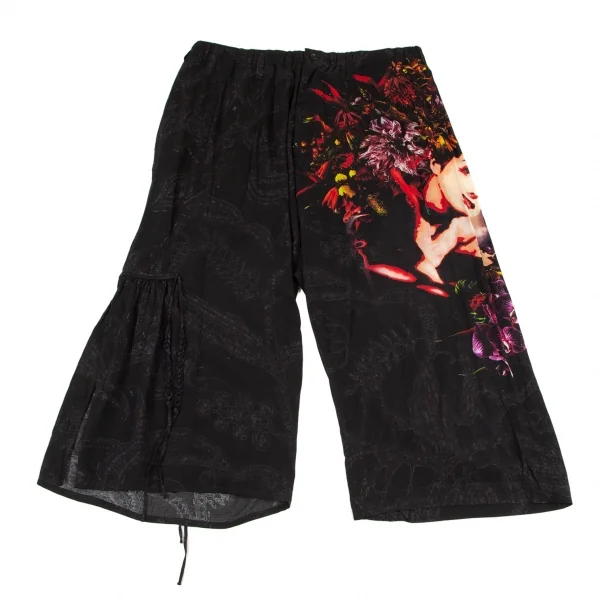 ブラックスキャンダル ヨウジヤマモトBLACK Scandal Yohji Yamamoto レーヨンフラワープリントクロップドワイドパンツ 黒他3 K-96362_004