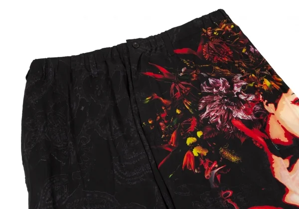 ブラックスキャンダル ヨウジヤマモトBLACK Scandal Yohji Yamamoto レーヨンフラワープリントクロップドワイドパンツ 黒他3 K-96362_005