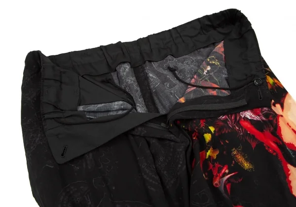 ブラックスキャンダル ヨウジヤマモトBLACK Scandal Yohji Yamamoto レーヨンフラワープリントクロップドワイドパンツ 黒他3 K-96362_008
