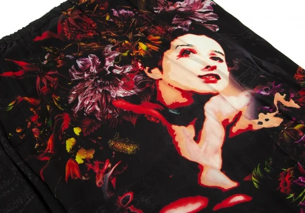 ブラックスキャンダル ヨウジヤマモトBLACK Scandal Yohji Yamamoto レーヨンフラワープリントクロップドワイドパンツ 黒他3 K-96362_009
