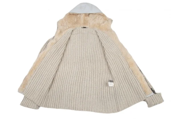ヨウジヤマモト プールオムYohji Yamamoto POUR HOMME ムートンレザー切替ローゲージジップアップリブニットパーカー ベージュライトグレー4 K-96369_008