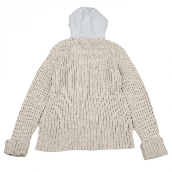 ヨウジヤマモト プールオムYohji Yamamoto POUR HOMME ムートンレザー切替ローゲージジップアップリブニットパーカー ベージュライトグレー4 K-96369_009