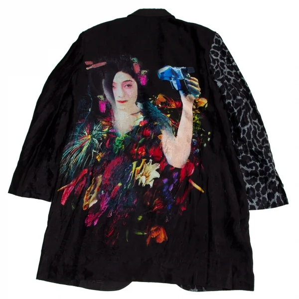 ヨウジヤマモト プールオムYohji Yamamoto POUR HOMME プリントベロア切替リネンジャケット