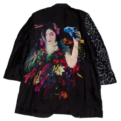 ヨウジヤマモト プールオムYohji Yamamoto POUR HOMME プリントベロア切替リネンジャケット