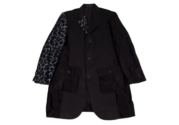 ヨウジヤマモト プールオムYohji Yamamoto POUR HOMME プリントベロア切替リネンジャケット 黒他4 K-96371_004