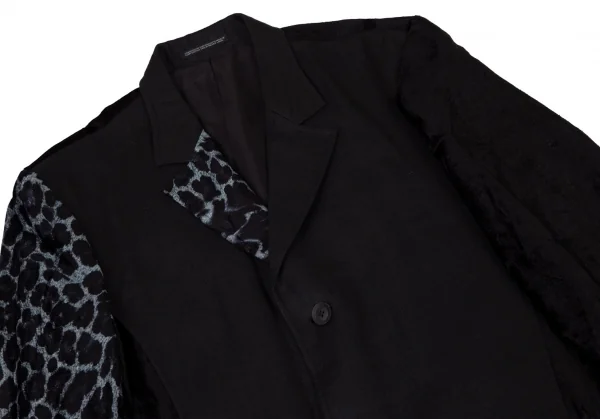 ヨウジヤマモト プールオムYohji Yamamoto POUR HOMME プリントベロア切替リネンジャケット 黒他4 K-96371_005