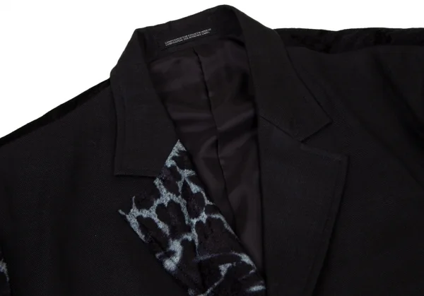 ヨウジヤマモト プールオムYohji Yamamoto POUR HOMME プリントベロア切替リネンジャケット 黒他4 K-96371_006
