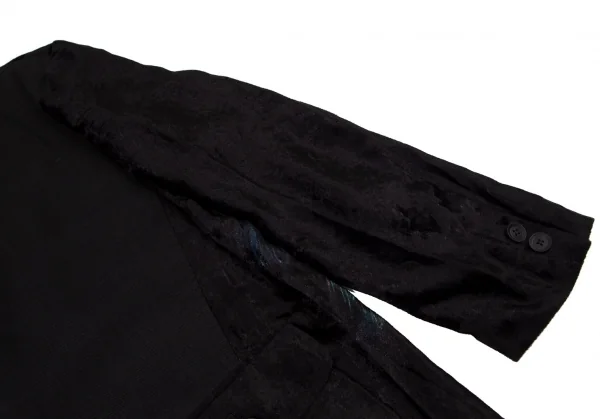 ヨウジヤマモト プールオムYohji Yamamoto POUR HOMME プリントベロア切替リネンジャケット 黒他4 K-96371_009