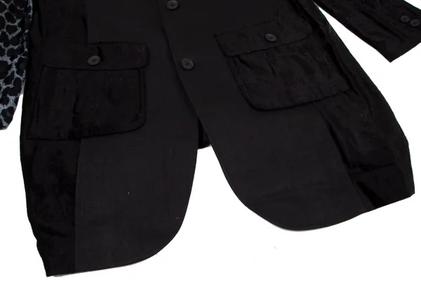 ヨウジヤマモト プールオムYohji Yamamoto POUR HOMME プリントベロア切替リネンジャケット 黒他4 K-96371_011