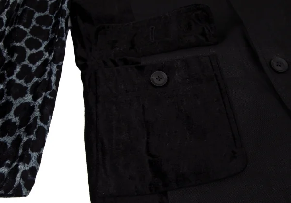 ヨウジヤマモト プールオムYohji Yamamoto POUR HOMME プリントベロア切替リネンジャケット 黒他4 K-96371_012