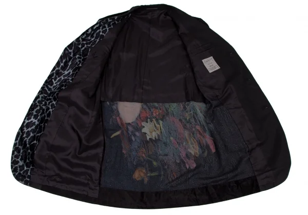 ヨウジヤマモト プールオムYohji Yamamoto POUR HOMME プリントベロア切替リネンジャケット 黒他4 K-96371_013