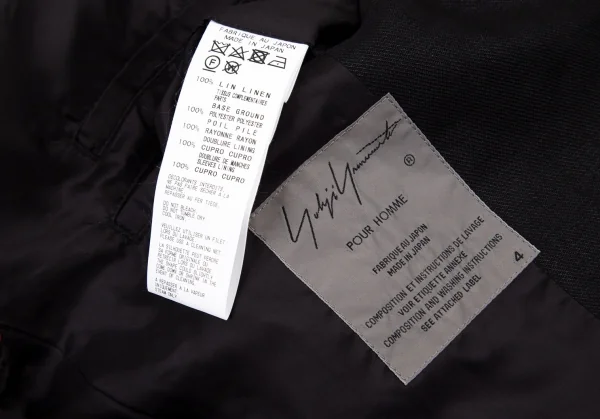 ヨウジヤマモト プールオムYohji Yamamoto POUR HOMME プリントベロア切替リネンジャケット 黒他4 K-96371_017