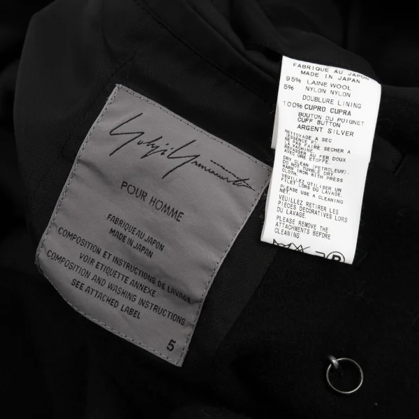 ヨウジヤマモトプールオム×ジャスティンデイビスYohji Yamamoto POUR HOMME×Justin Davis シルバーボタンダブルジャケット 黒5 K-96374_019