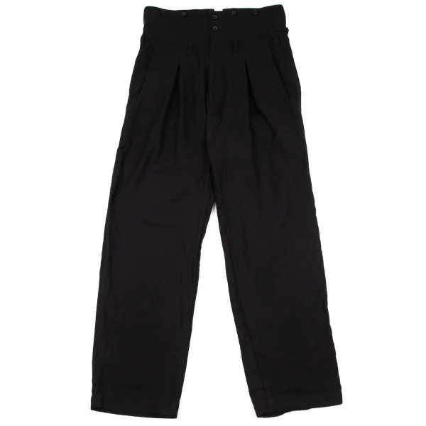 ヨウジヤマモト プールオムYohji Yamamoto POUR HOMME コットンハイウエストサスペンダーボタンパンツ 黒4 K-96378_001