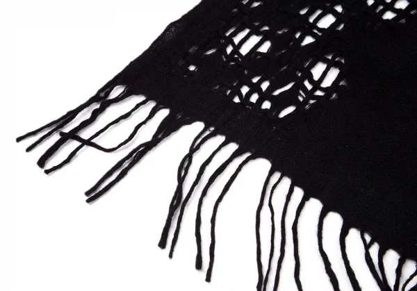 ヨウジヤマモト プールオムYohji Yamamoto POUR HOMME グラデーション染編みチェックフリンジストール 黒紫他 K-96385_004