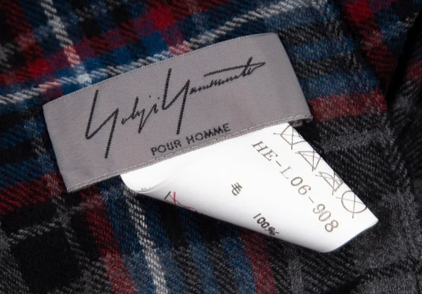 ヨウジヤマモト プールオムYohji Yamamoto POUR HOMME ウールタータンチェックストール グレー他 K-96386_010