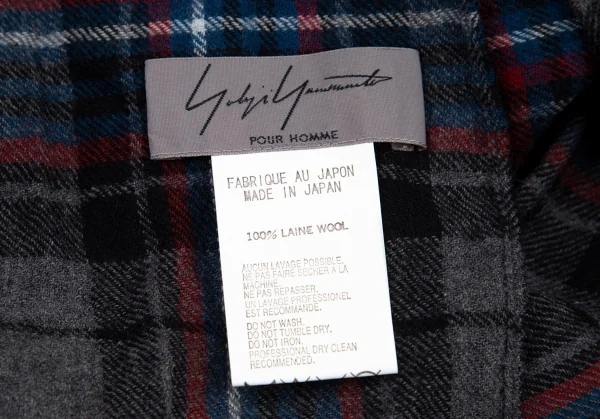 ヨウジヤマモト プールオムYohji Yamamoto POUR HOMME ウールタータンチェックストール グレー他 K-96386_009