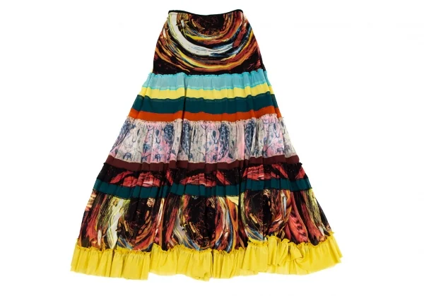 ジャンポールゴルチエJean Paul GAULTIER グラフィックプリントパワーネットボーダー切替スカート マルチ40 K-96483_011