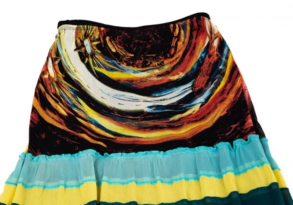 ジャンポールゴルチエJean Paul GAULTIER グラフィックプリントパワーネットボーダー切替スカート マルチ40 K-96483_012