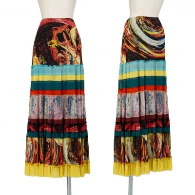 ジャンポールゴルチエJean Paul GAULTIER グラフィックプリントパワーネットボーダー切替スカート