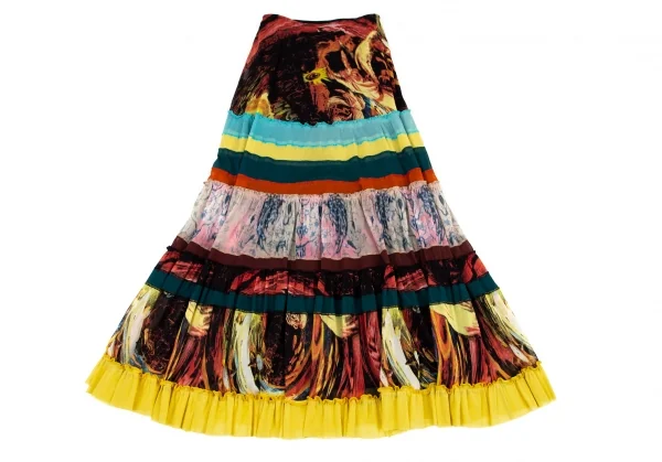 ジャンポールゴルチエJean Paul GAULTIER グラフィックプリントパワーネットボーダー切替スカート マルチ40 K-96483_002
