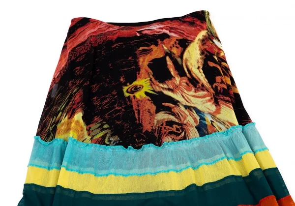 ジャンポールゴルチエJean Paul GAULTIER グラフィックプリントパワーネットボーダー切替スカート マルチ40 K-96483_003