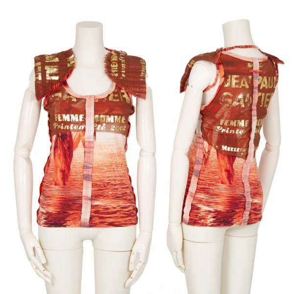 ジャンポールゴルチエ ファムJean Paul GAULTIER FEMME ショルダーパット付きピンキングカットノースリーブ 赤他40 K-96485_001