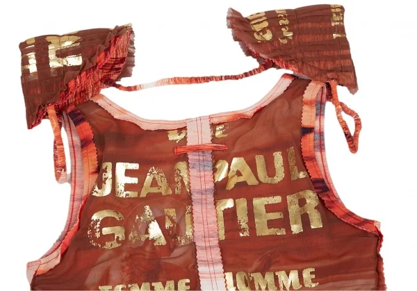 ジャンポールゴルチエ ファムJean Paul GAULTIER FEMME ショルダーパット付きピンキングカットノースリーブ 赤他40 K-96485_013